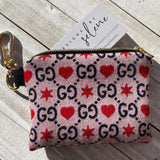 Authentic Repurposed Gucci Pink Red Heart Zipper Pouch