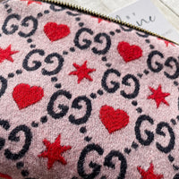 Authentic Repurposed Gucci Pink Red Heart Zipper Pouch