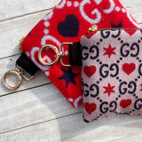 Authentic Repurposed Gucci Pink Red Heart Zipper Pouch